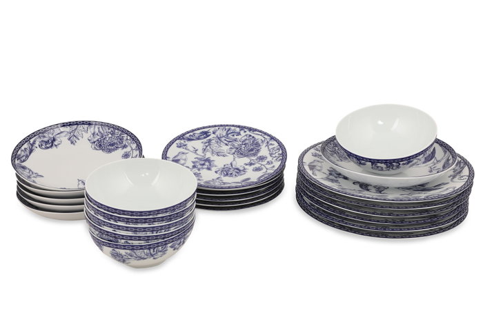 Hermia Juego de Vajilla de Porcelana de 24 Piezas Azul y Blanco Hermia Juego de Vajilla de Porcelana de 24 Piezas Azul y Blanco